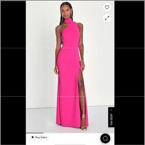 Lulus Hot Pink Asymmetrical Halter Maxi Dress
